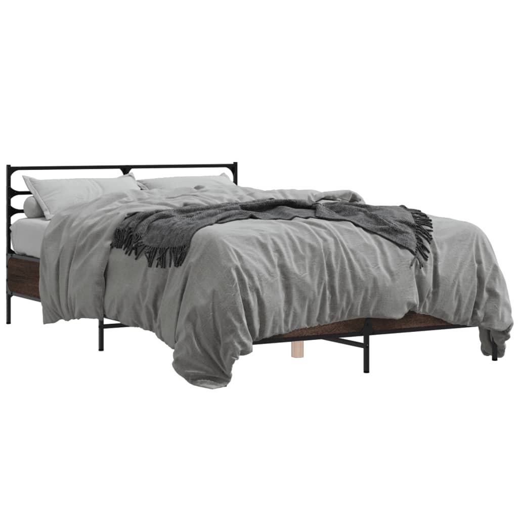 Bed Frame | Brown Oak | Engineered Wood | 135x190 cm Double |  Durable