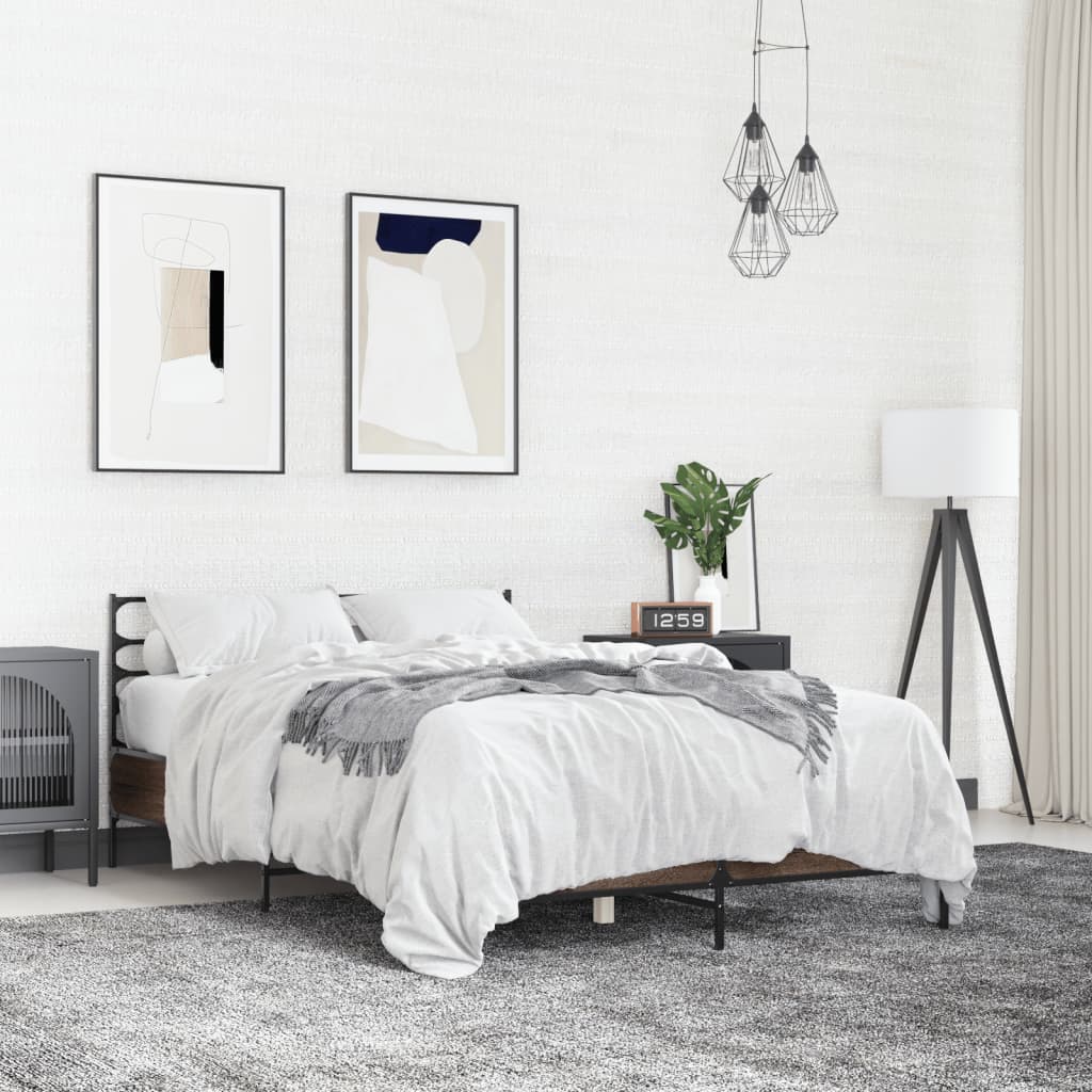 Bed Frame | Brown Oak | Engineered Wood | 135x190 cm Double |  Durable