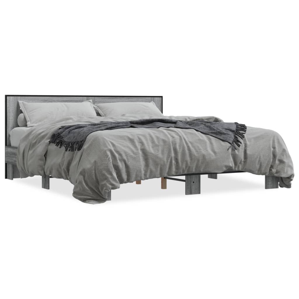 Bed Frame | Grey sonoma | Engineered wood, Metal, Plywood | Double