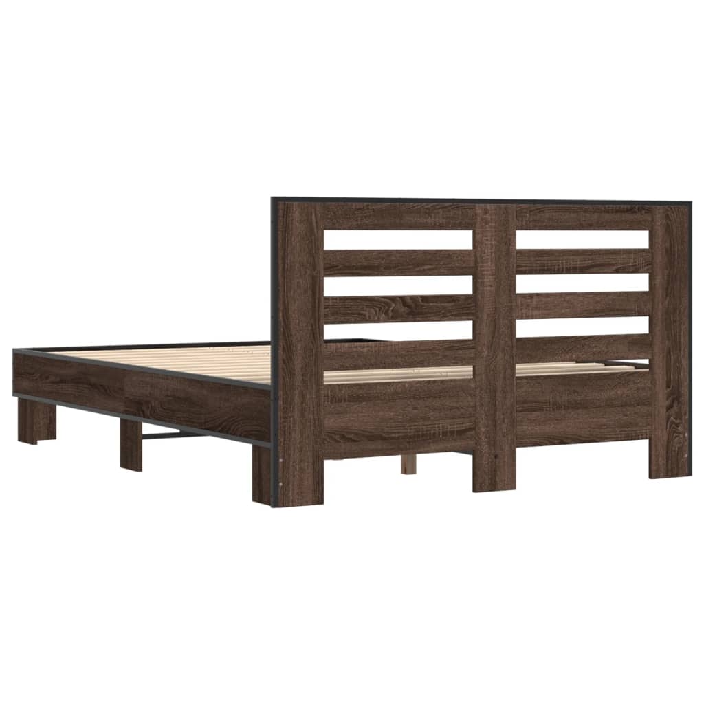 Bed Frame | Brown Oak | Engineered wood, Metal | Double | Modern