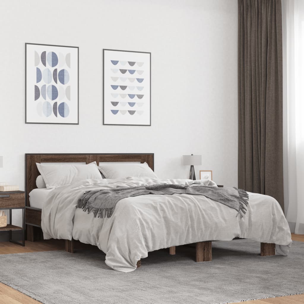 Bed Frame | Brown Oak | Engineered wood, Metal | Double | Modern