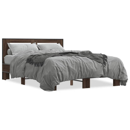 Bed Frame | Brown Oak | Engineered Wood, Metal, Plywood | Double | Modern
