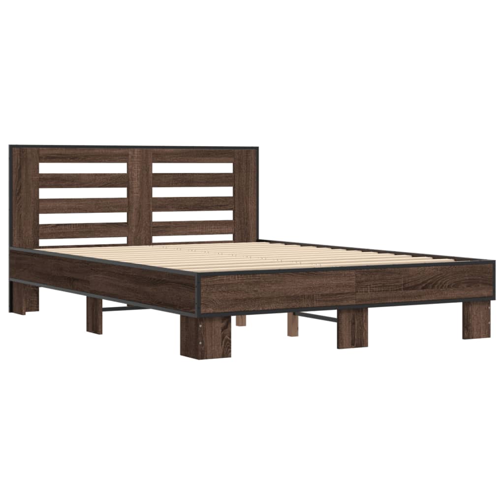 Bed Frame | Brown Oak | Engineered Wood, Metal, Plywood | Double | Modern