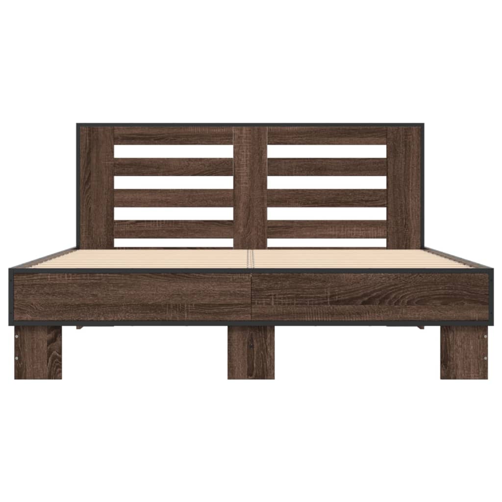 Bed Frame | Brown Oak | Engineered Wood, Metal, Plywood | Double | Modern