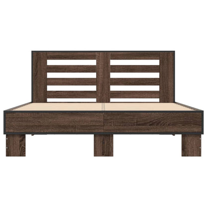 Bed Frame | Brown Oak | Engineered Wood, Metal, Plywood | Double | Modern