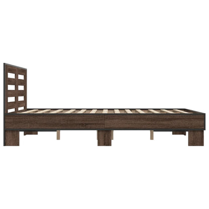 Bed Frame | Brown Oak | Engineered Wood, Metal, Plywood | Double | Modern