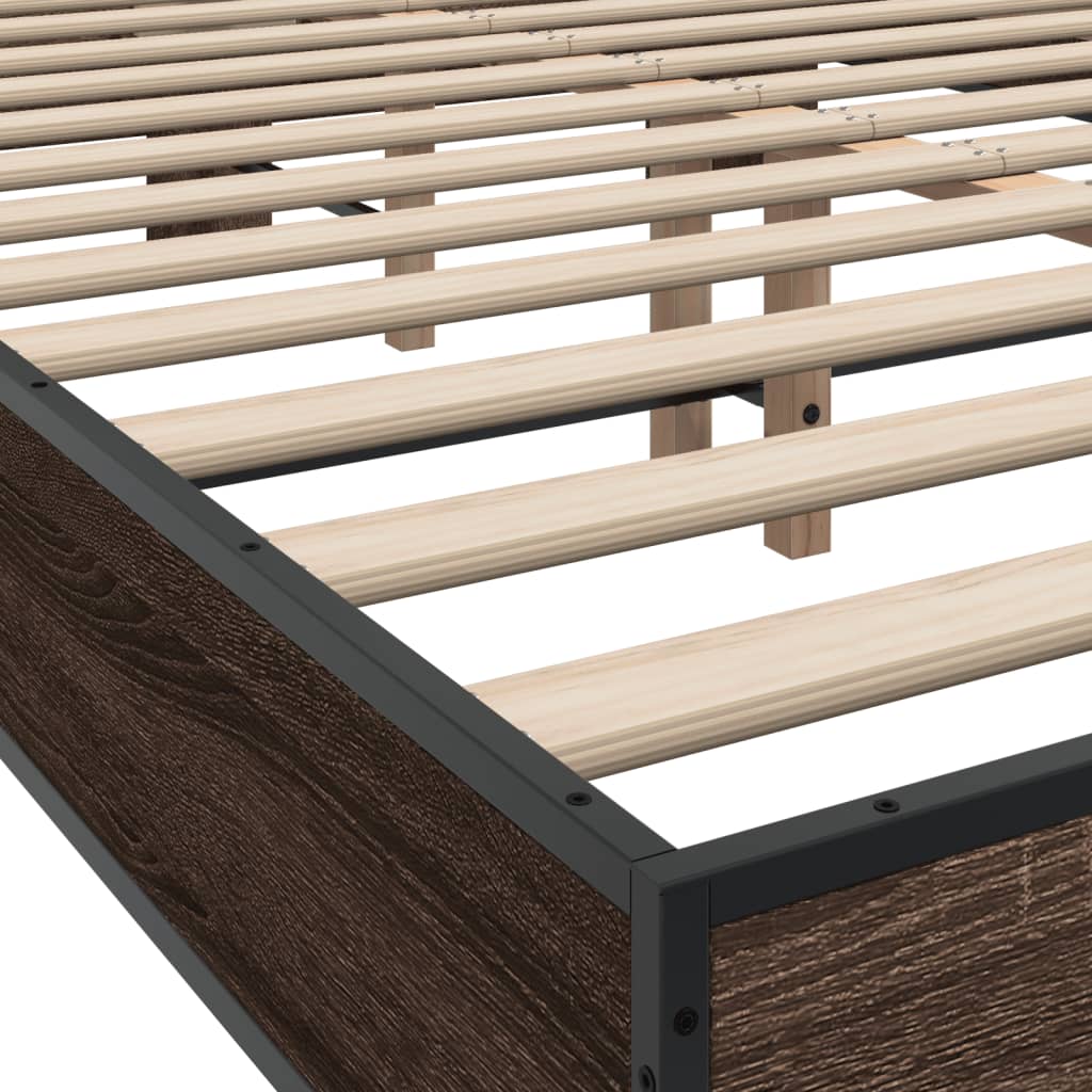 Bed Frame | Brown Oak | Engineered Wood, Metal, Plywood | Double | Modern