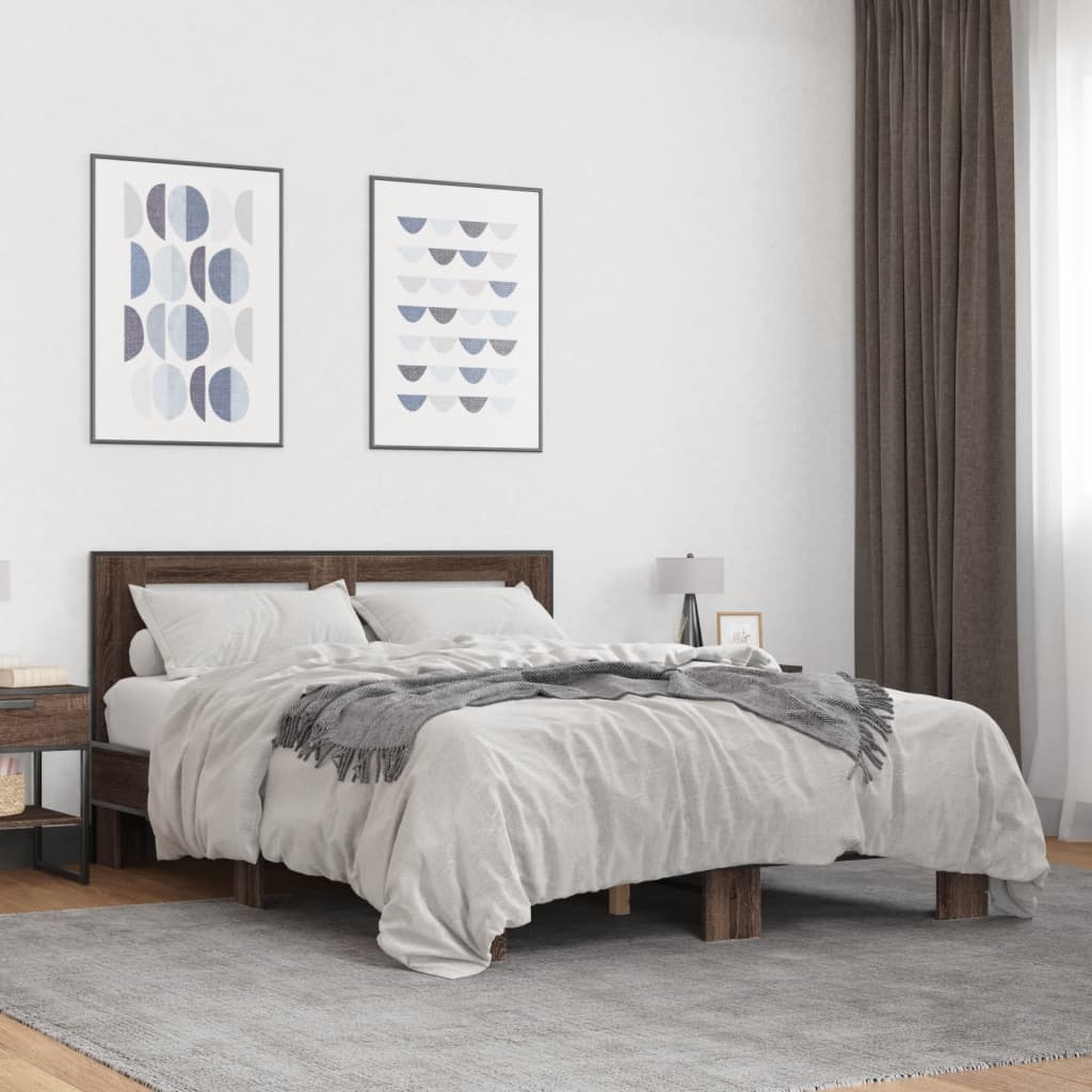 Bed Frame | Brown Oak | Engineered Wood, Metal, Plywood | Double | Modern