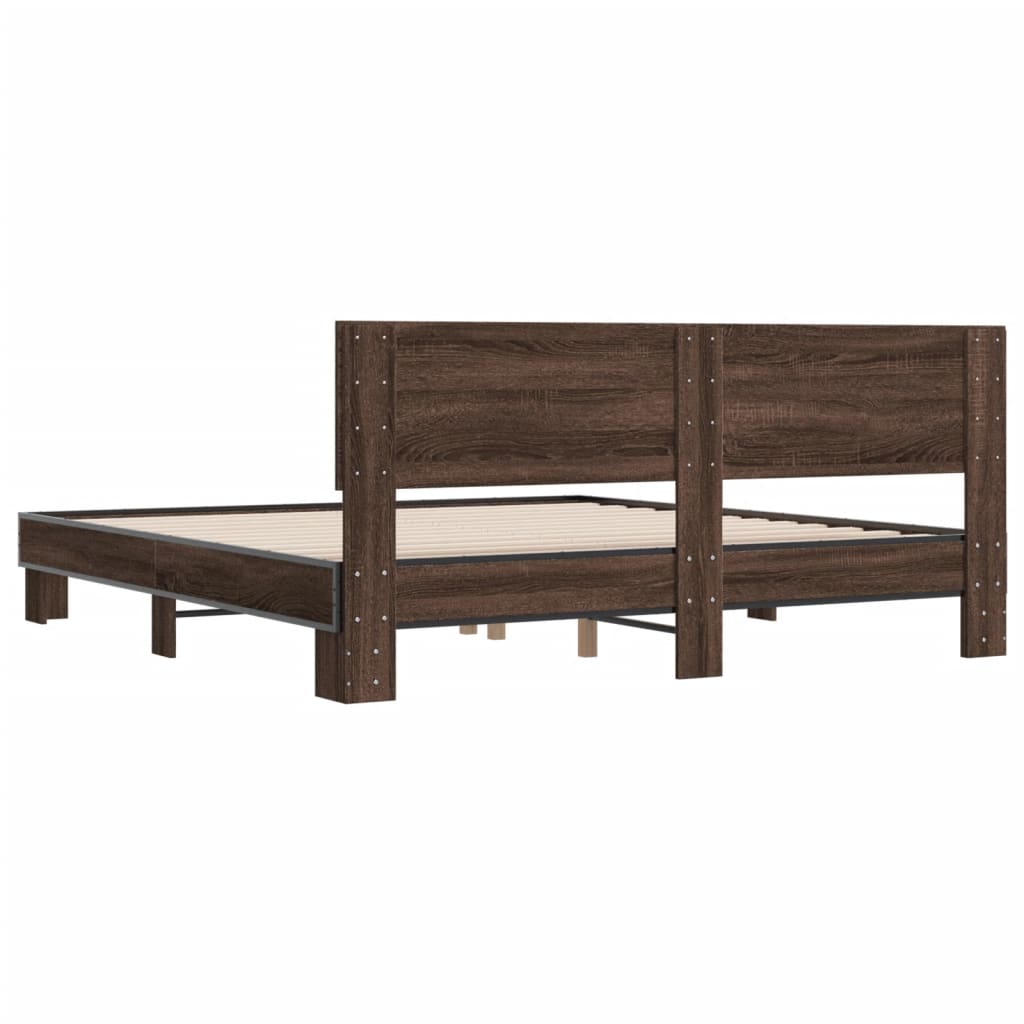 Bed Frame | Brown Oak | Engineered Wood, Metal | Double | Modern