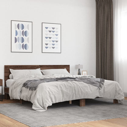 Bed Frame | Brown Oak | Engineered Wood, Metal | Double | Modern