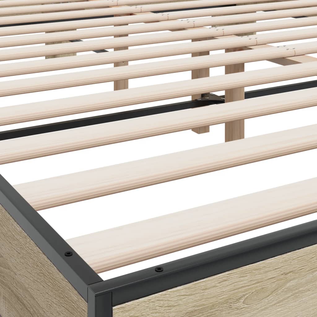Bed Frame | Sonoma Oak | Engineered Wood and Metal, Plywood Slats