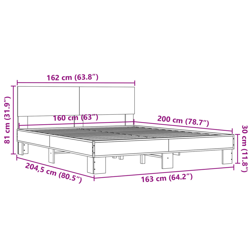Bed Frame | Sonoma Oak | Engineered Wood and Metal, Plywood Slats