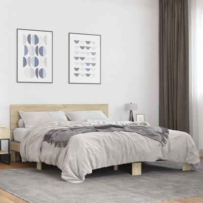 Bed Frame | Sonoma Oak | Engineered Wood and Metal, Plywood Slats