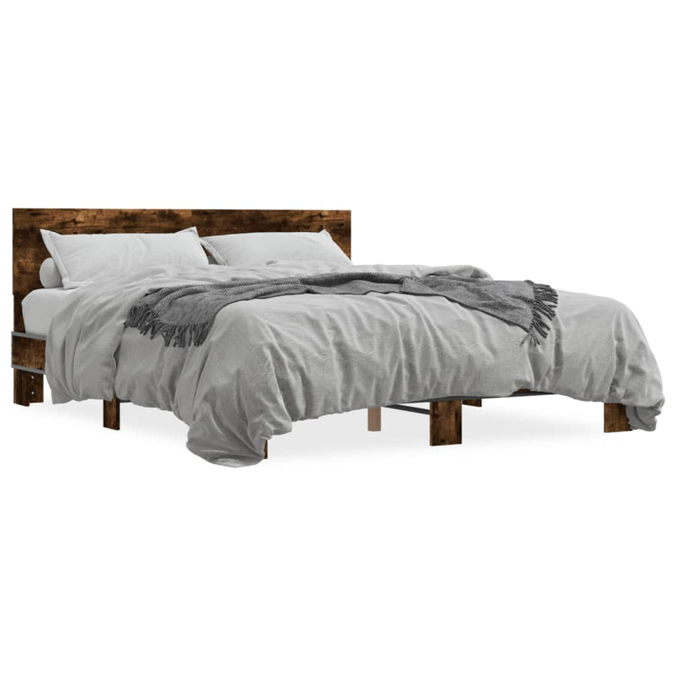 Bed Frame Smoked Oak 160x200 cm Engineered Wood and Metal
