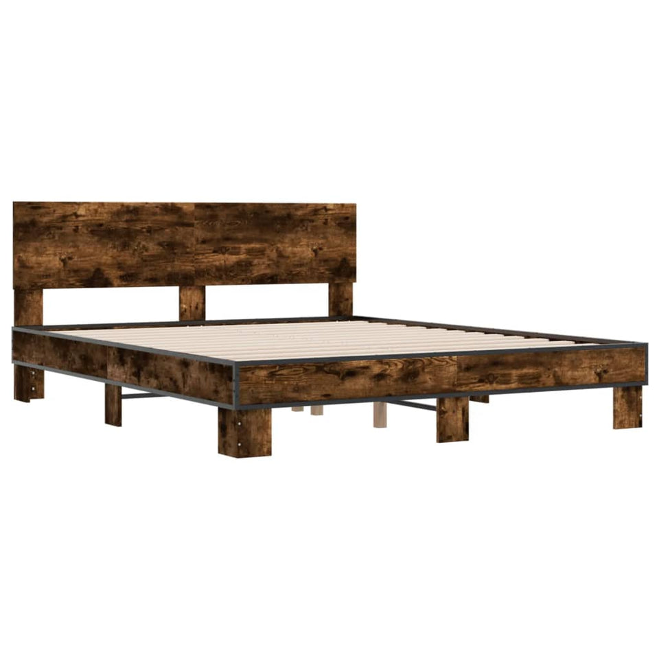 Bed Frame Smoked Oak 160x200 cm Engineered Wood and Metal