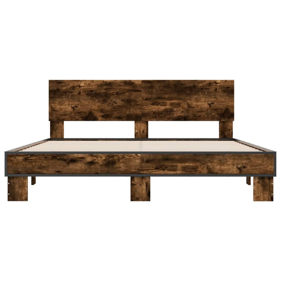 Bed Frame Smoked Oak 160x200 cm Engineered Wood and Metal
