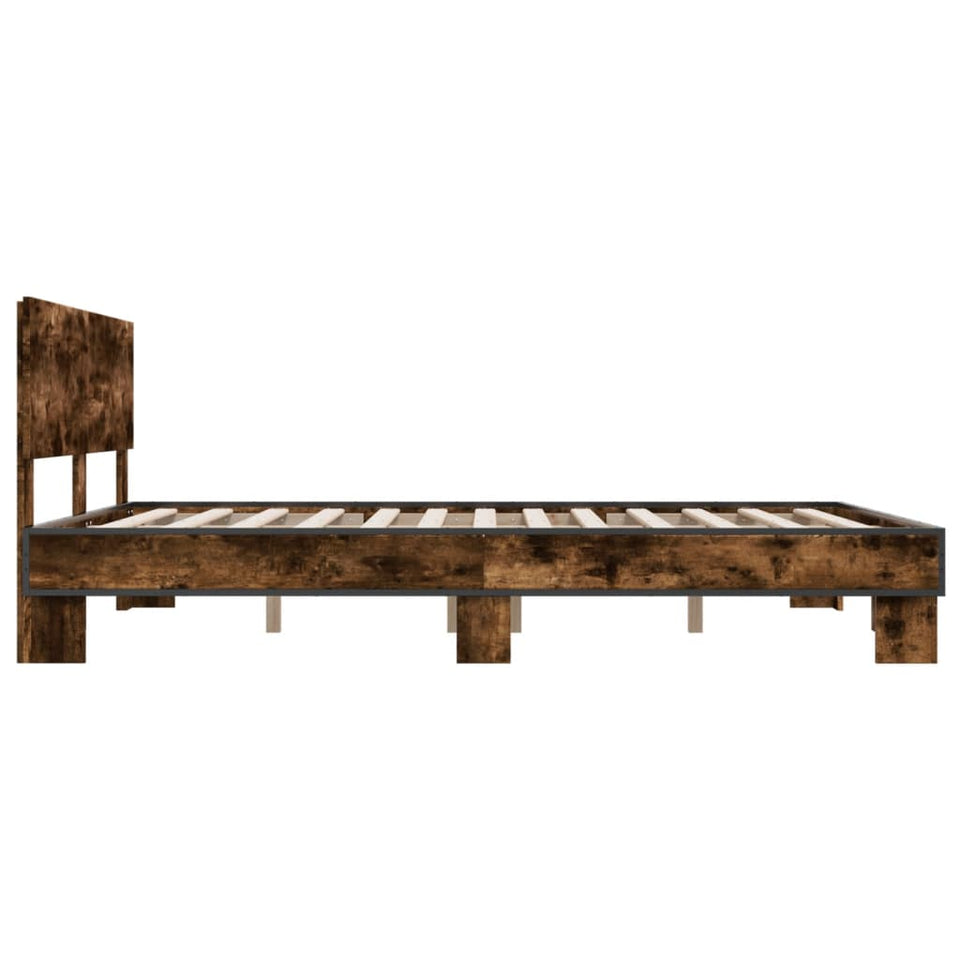 Bed Frame Smoked Oak 160x200 cm Engineered Wood and Metal