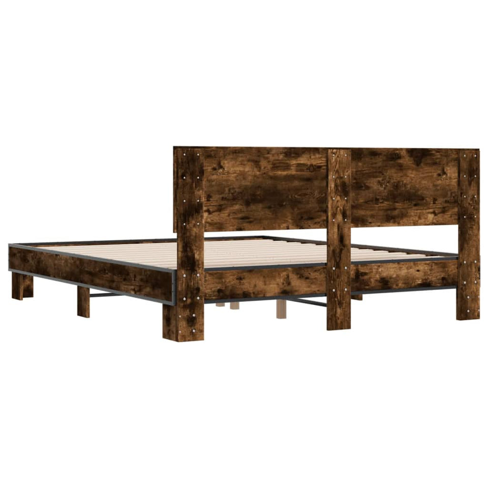 Bed Frame Smoked Oak 160x200 cm Engineered Wood and Metal