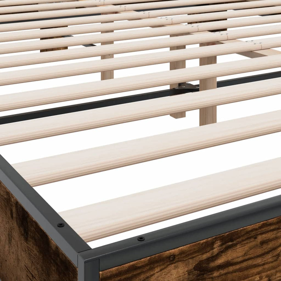 Bed Frame Smoked Oak 160x200 cm Engineered Wood and Metal