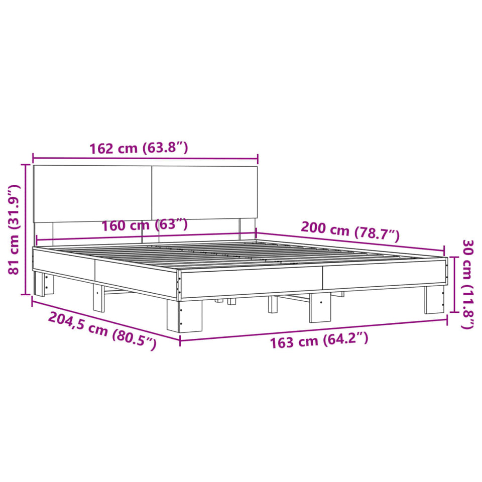 Bed Frame Smoked Oak 160x200 cm Engineered Wood and Metal