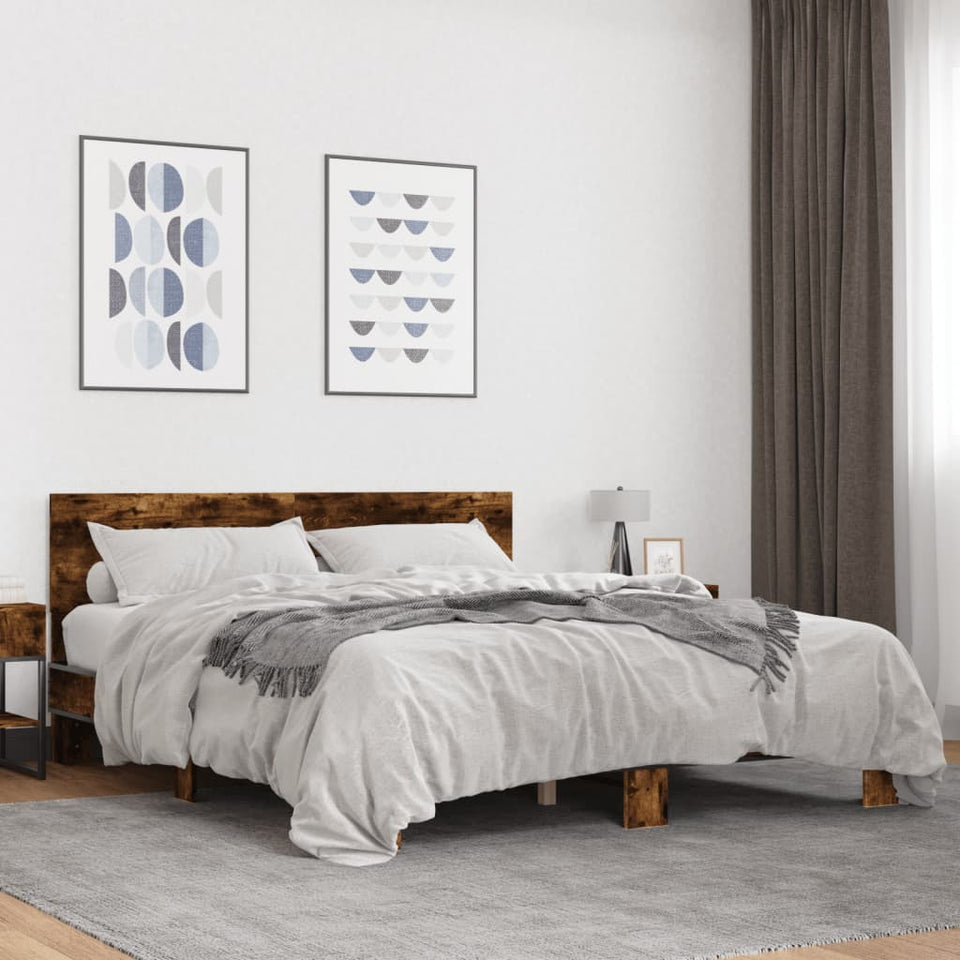 Bed Frame Smoked Oak 160x200 cm Engineered Wood and Metal