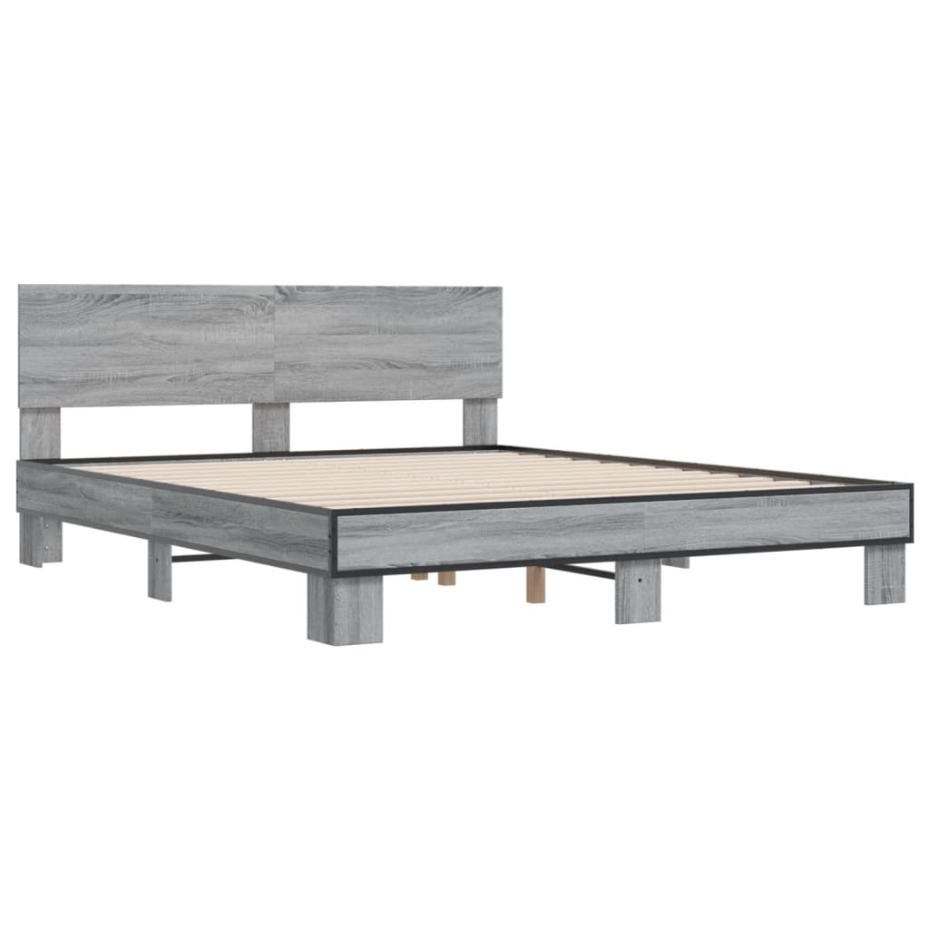 Bed Frame | Grey Sonoma |Engineered wood and metal with plywood slats