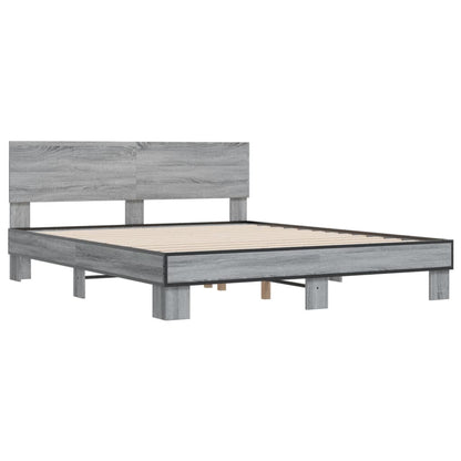 Bed Frame | Grey Sonoma |Engineered wood and metal with plywood slats