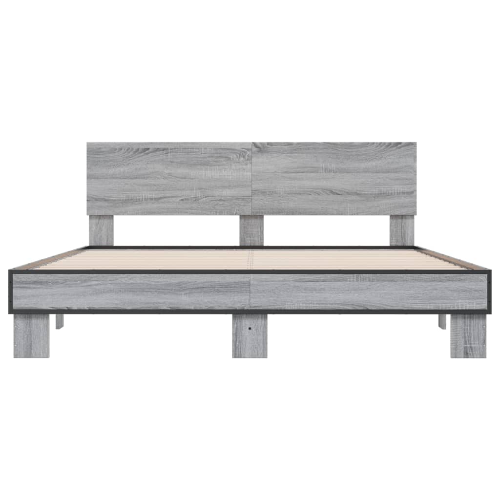 Bed Frame | Grey Sonoma |Engineered wood and metal with plywood slats