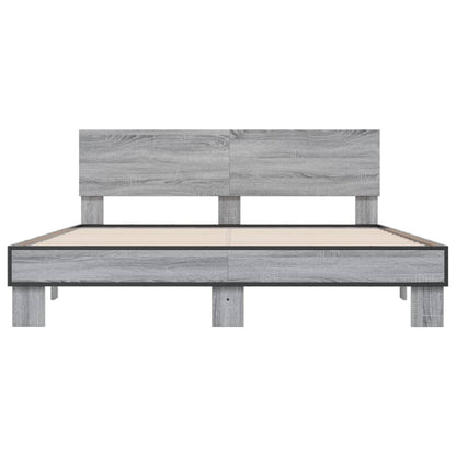 Bed Frame | Grey Sonoma |Engineered wood and metal with plywood slats