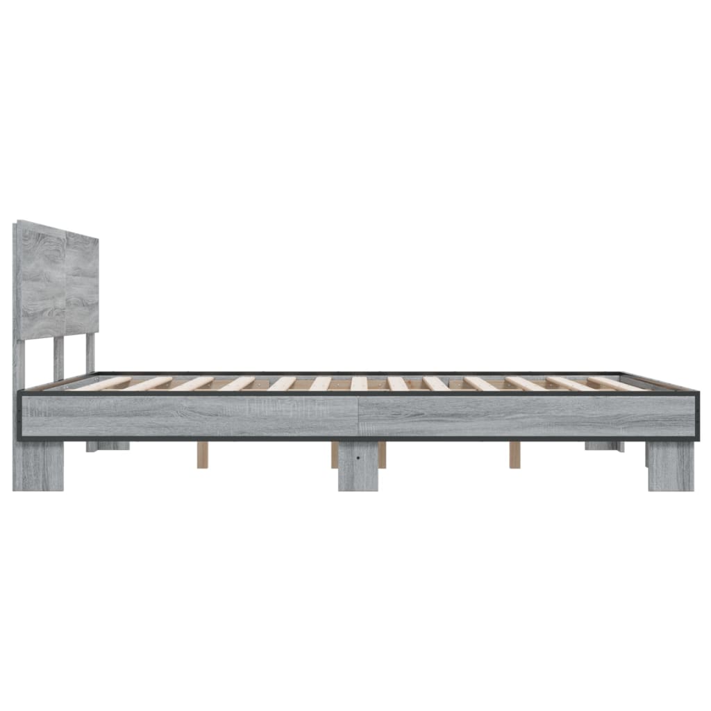 Bed Frame | Grey Sonoma |Engineered wood and metal with plywood slats