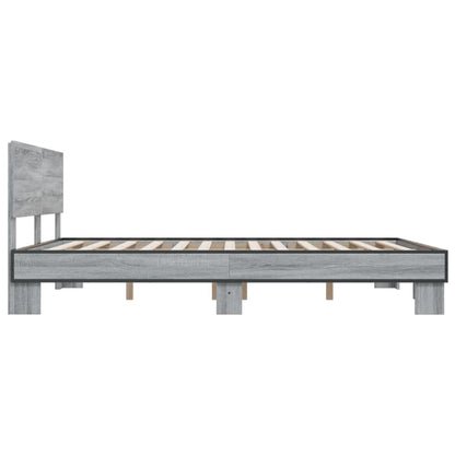 Bed Frame | Grey Sonoma |Engineered wood and metal with plywood slats
