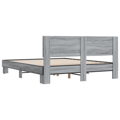 Bed Frame | Grey Sonoma |Engineered wood and metal with plywood slats
