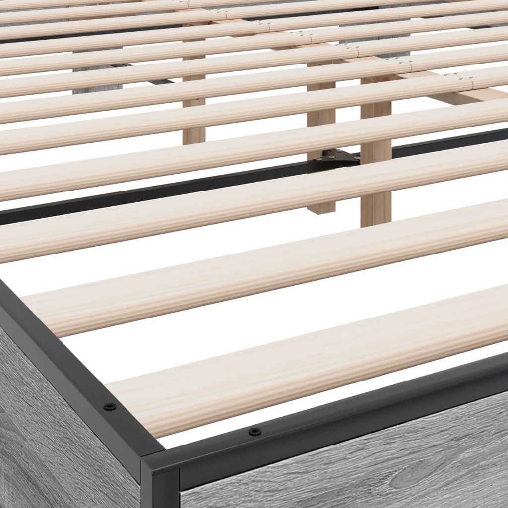 Bed Frame | Grey Sonoma |Engineered wood and metal with plywood slats
