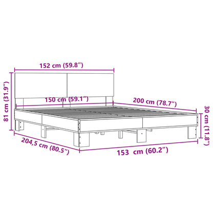 Bed Frame | Grey Sonoma |Engineered wood and metal with plywood slats