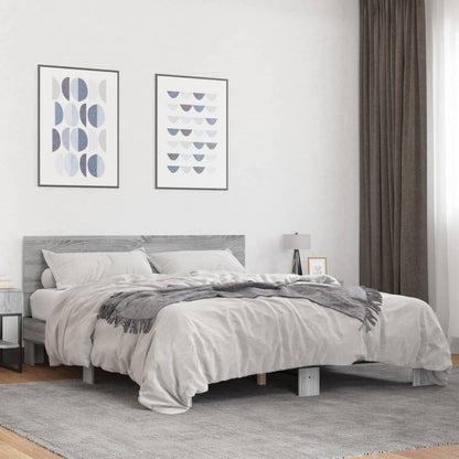 Bed Frame | Grey Sonoma |Engineered wood and metal with plywood slats