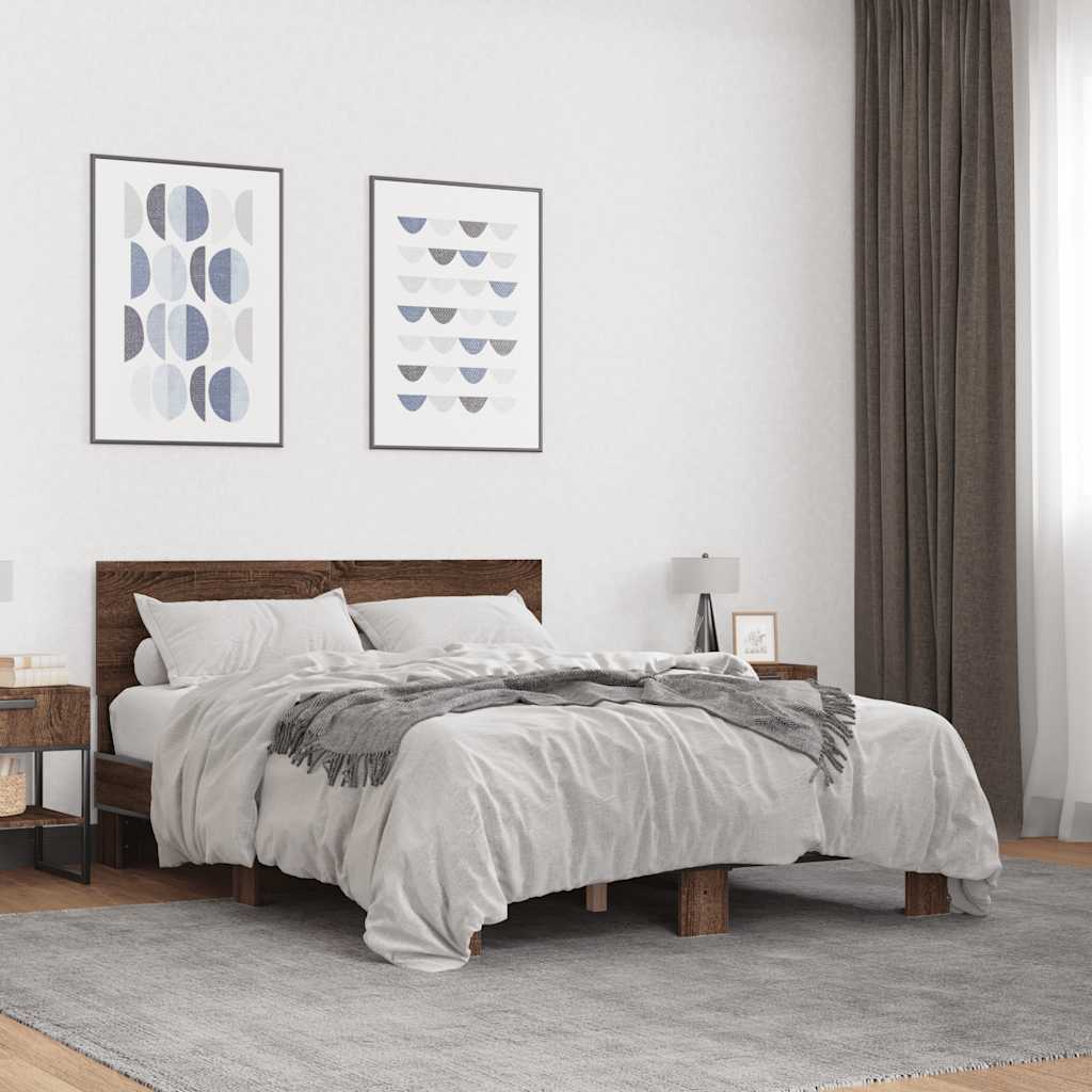 Bed Frame | Brown Oak | Engineered wood, metal, plywood | Double