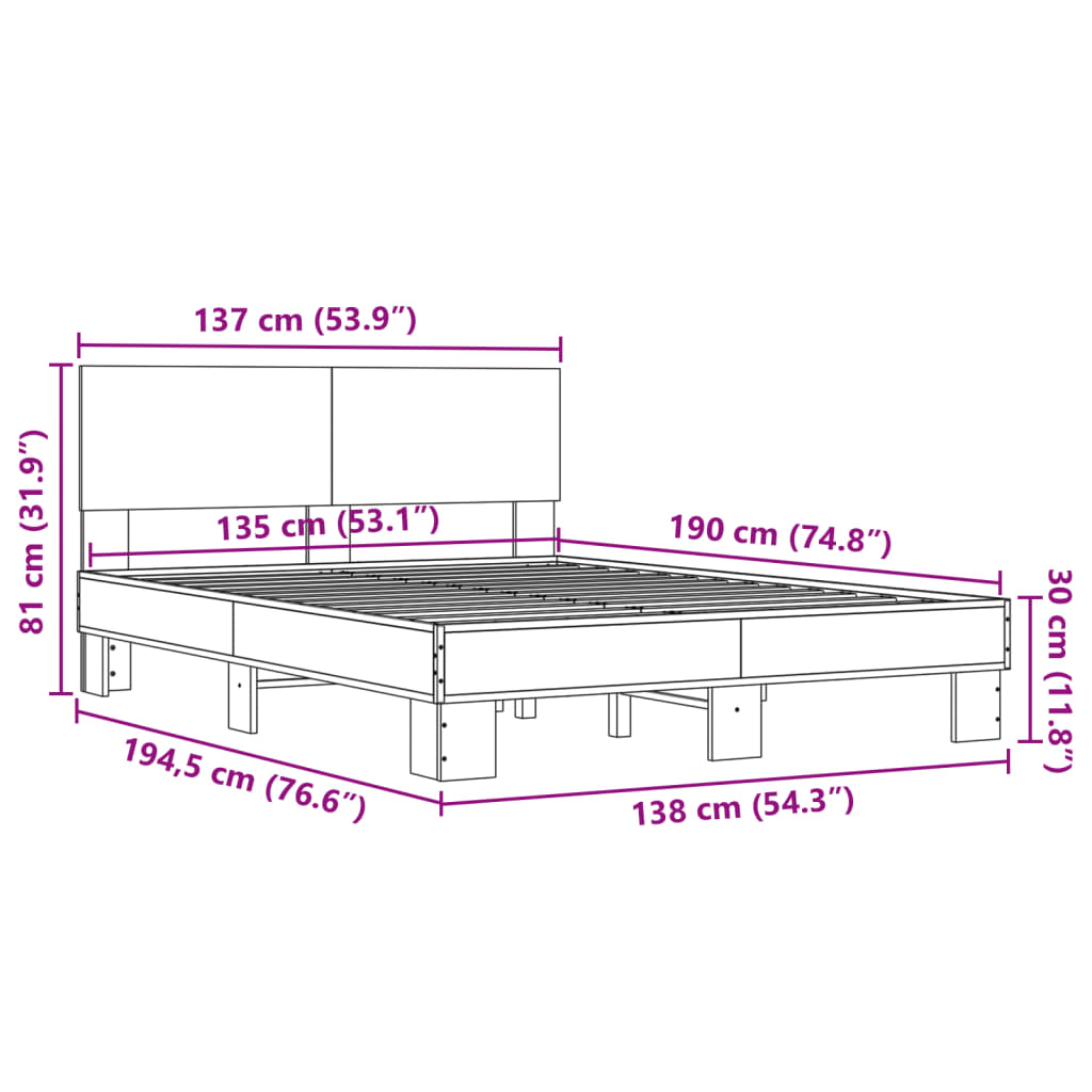 Bed Frame | Grey Sonoma | Engineered Wood | Double |  Durable
