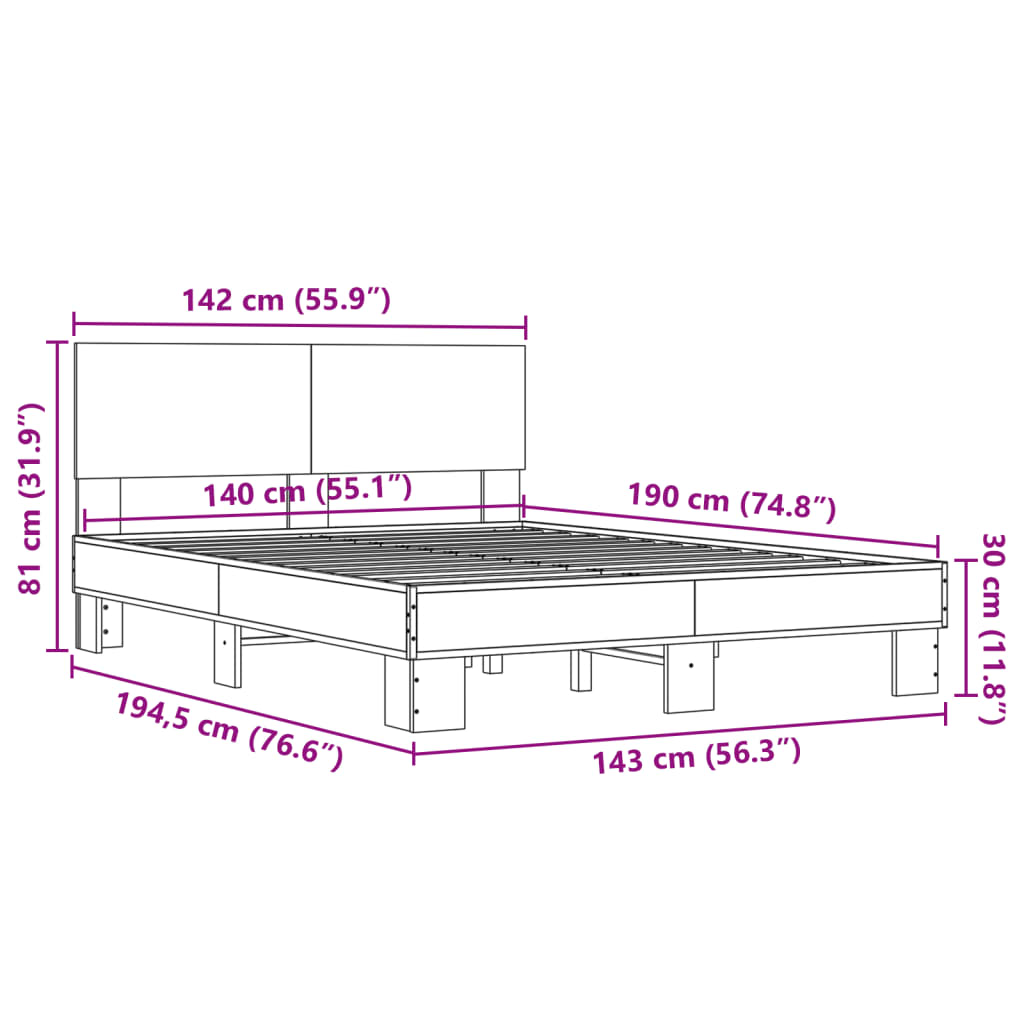 Bed Frame | Smoked Oak | Engineered Wood | Double Size | Modern
