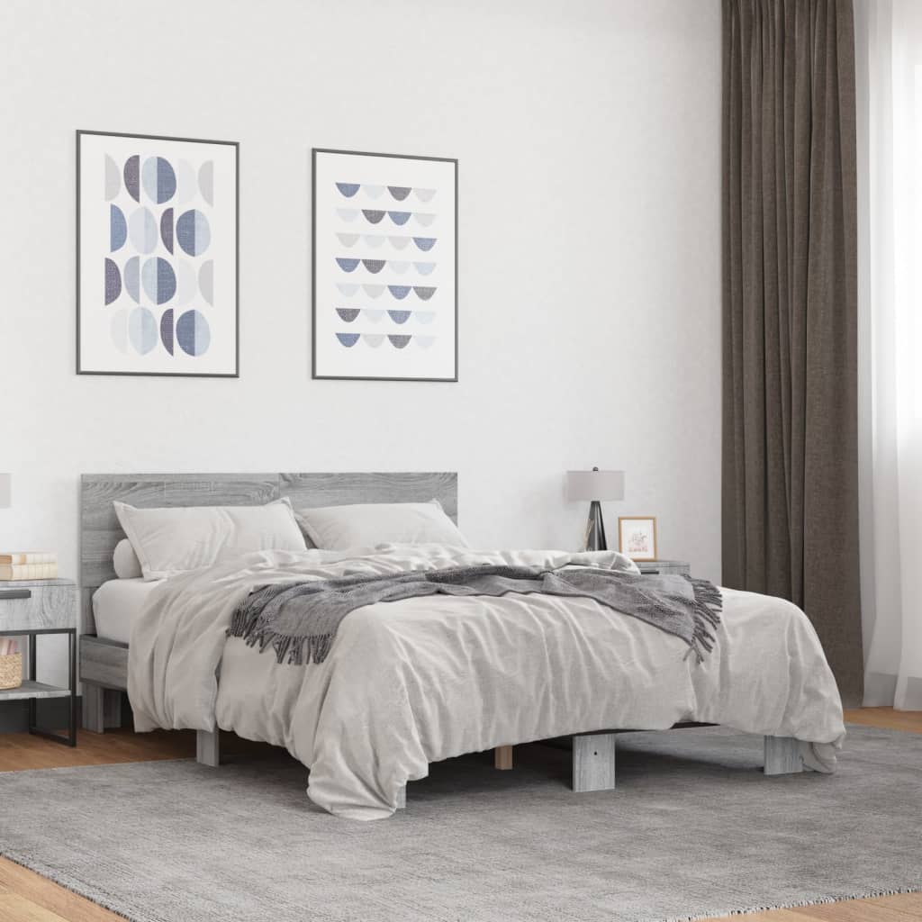 Bed Frame | Grey Sonoma | Engineered wood, metal | Double | Bed Frame