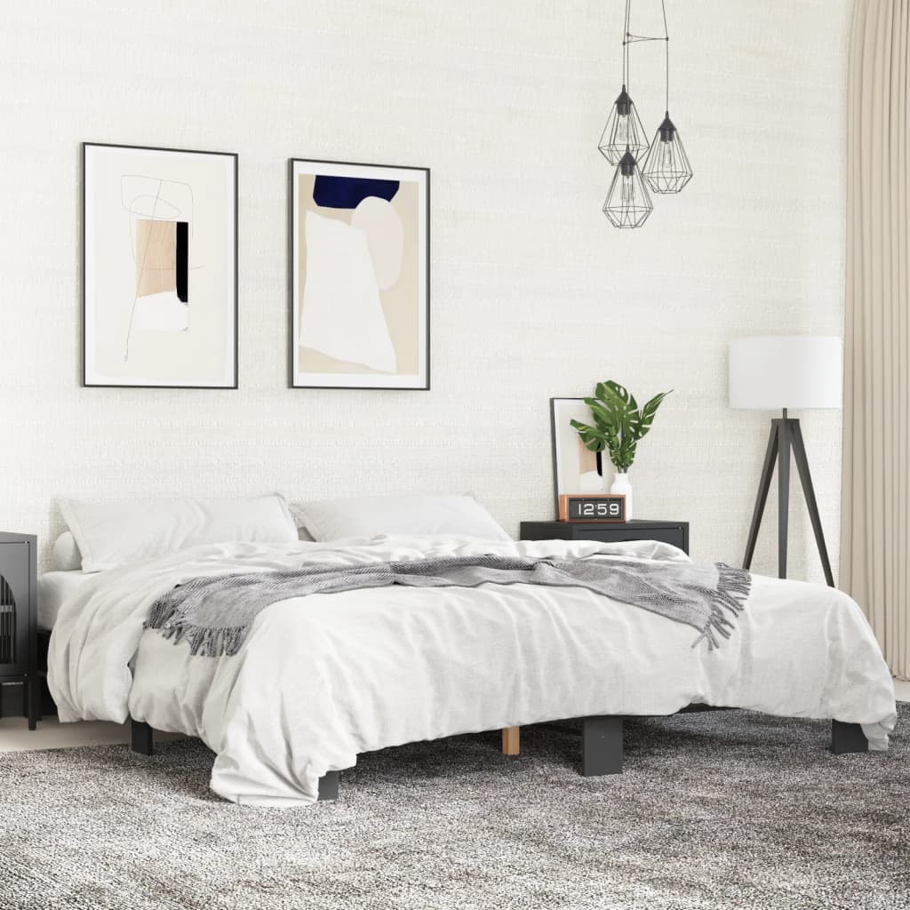 Bed Frame Black 180x200 cm Super King Engineered Wood and Metal