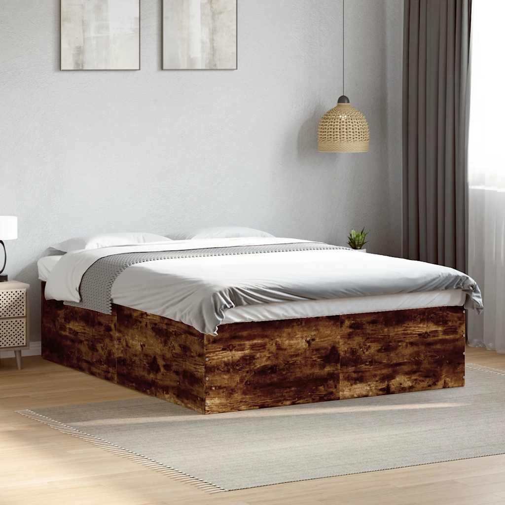 Bed Frame without Mattress Smoked Oak 150x200 cm