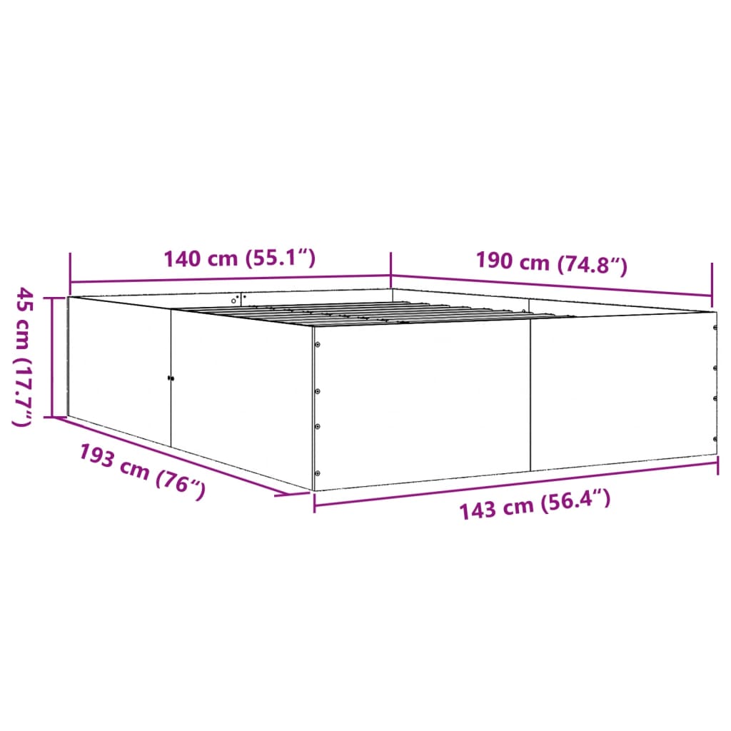 Bed Frame without Mattress Black 140x190 cm
