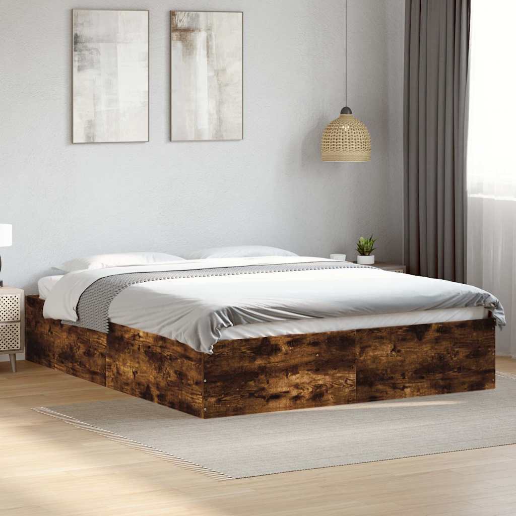 Bed Frame without Mattress Smoked Oak 150x200 cm
