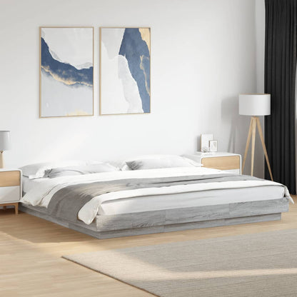 Bed Frame with LED Lights without Mattress Grey Sonoma 200x200cm