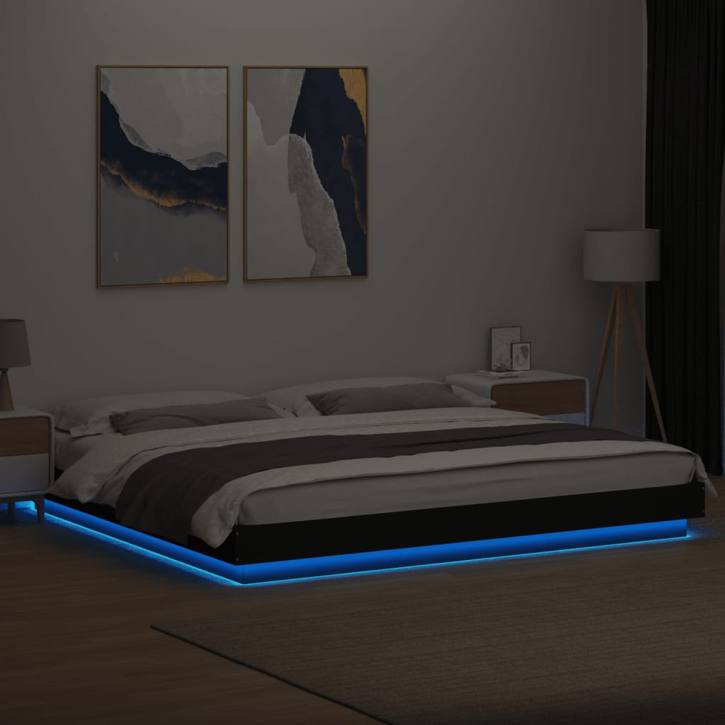 Bed Frame with LED Lights Black 180x200 cm Super King Engineered Wood