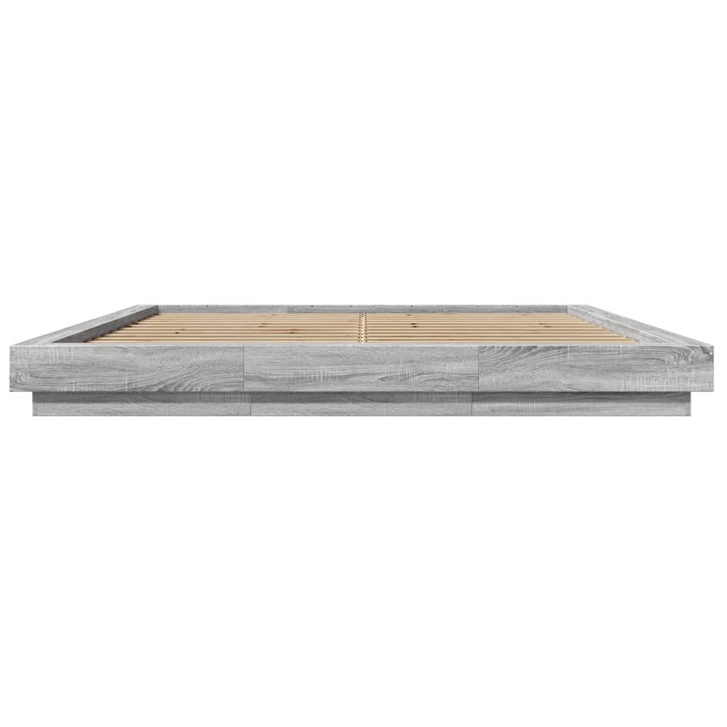 Bed Frame with LED Lights without Mattress Grey Sonoma 180x200cm