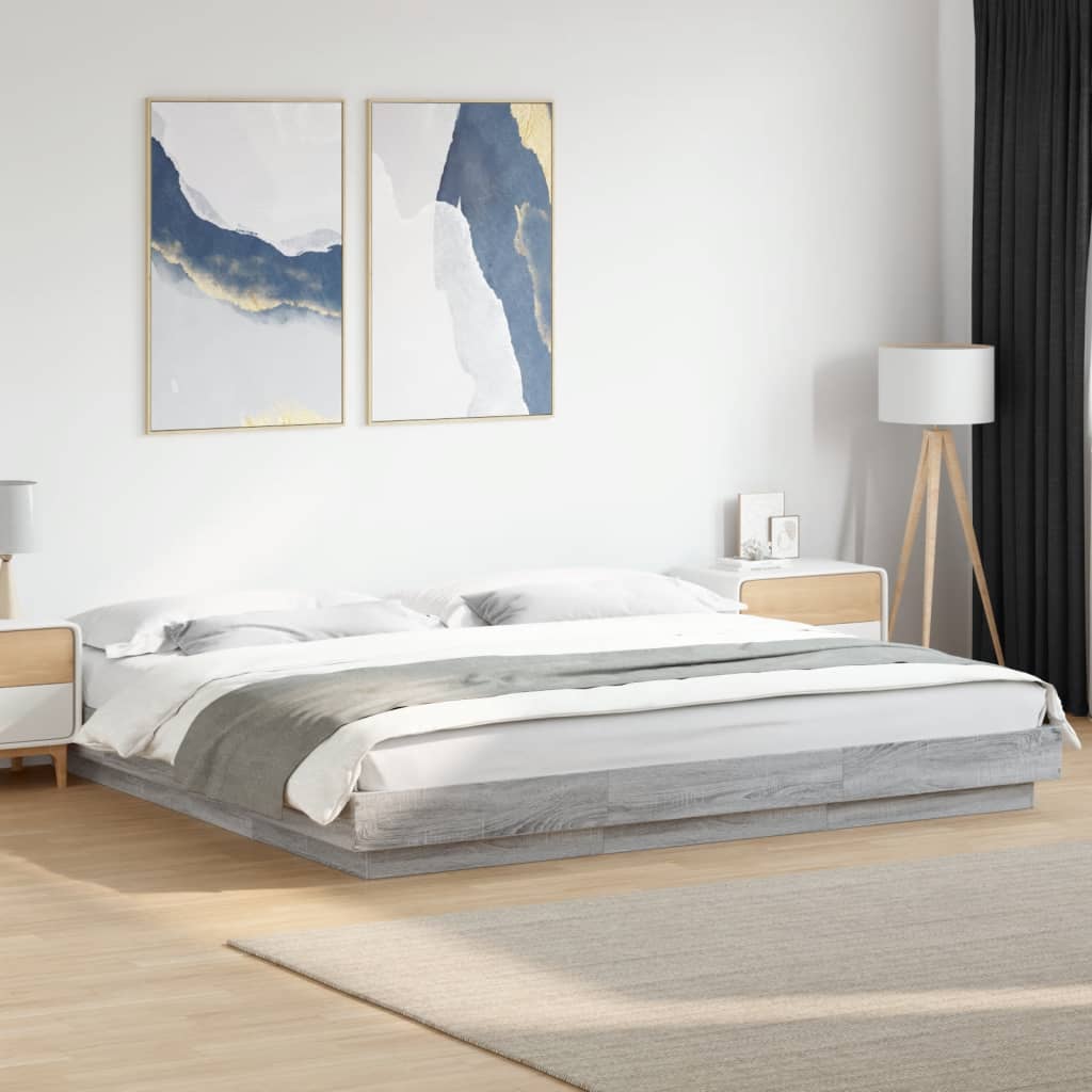 Bed Frame with LED Lights without Mattress Grey Sonoma 180x200cm