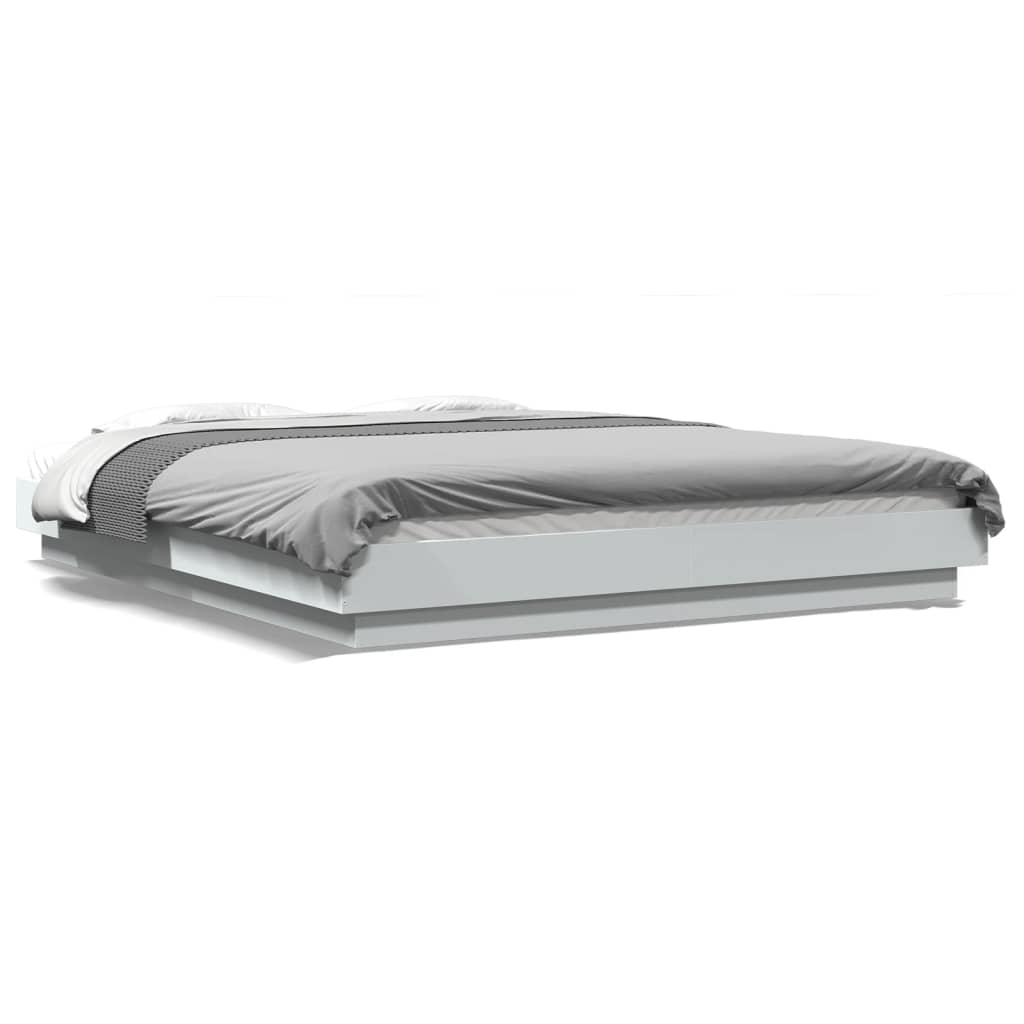 Bed Frame with LED Lights without Mattress White 160x200cm
