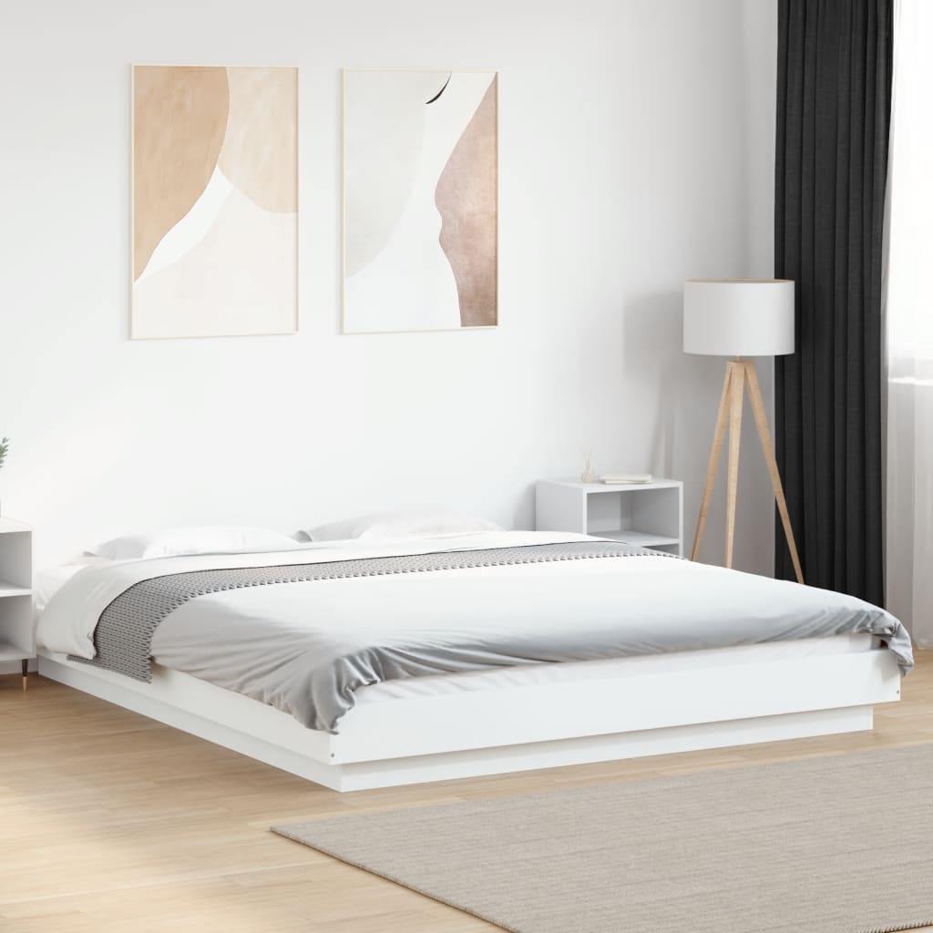 Bed Frame with LED Lights without Mattress White 160x200cm
