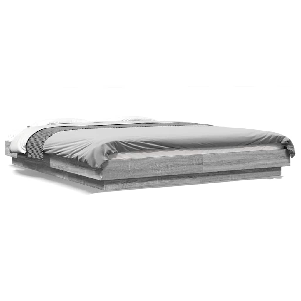 Bed Frame with LED Lights without Mattress Grey Sonoma 160x200cm